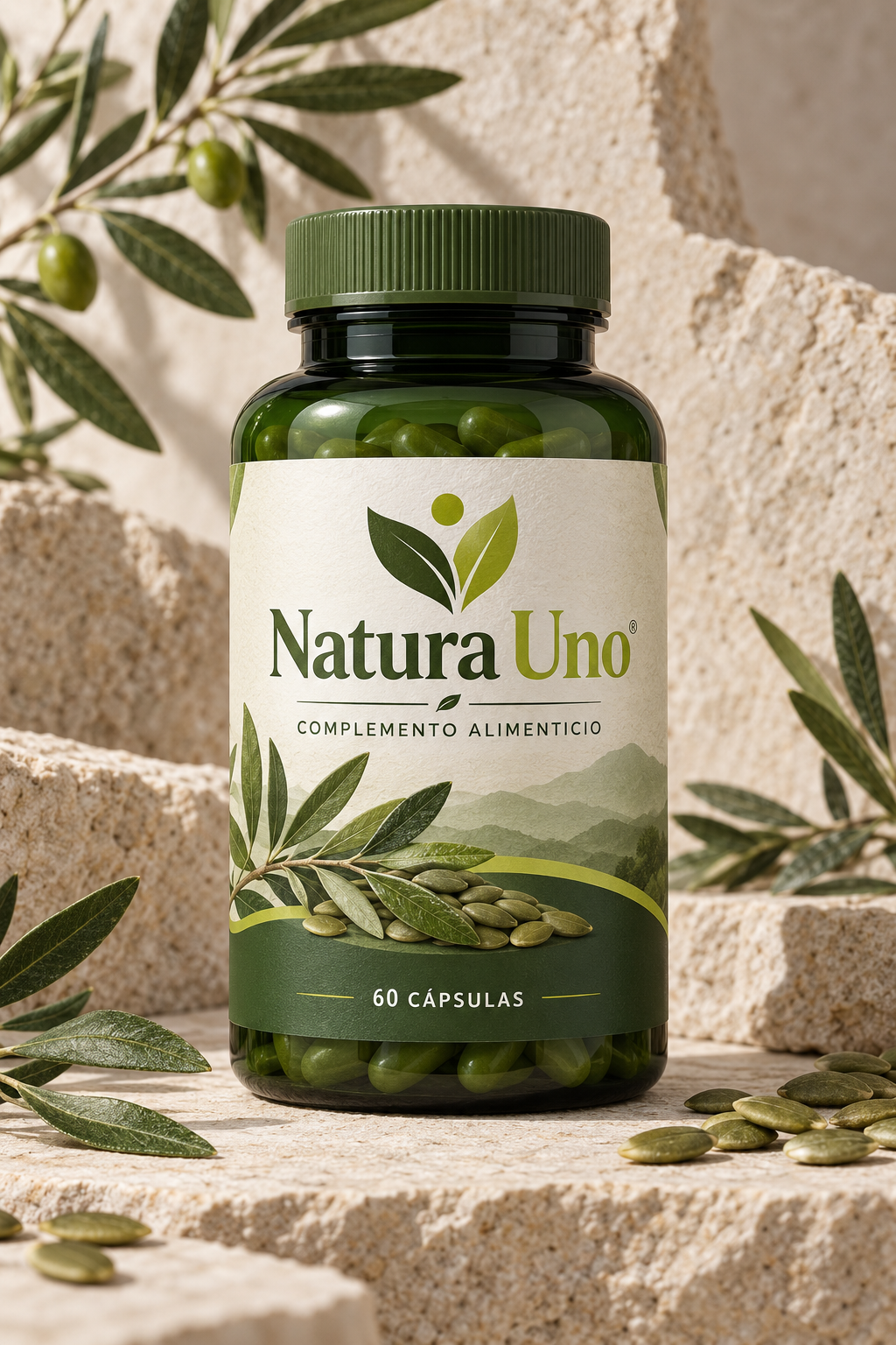 Frasco Natura Uno, fórmula botánica de 60 cápsulas